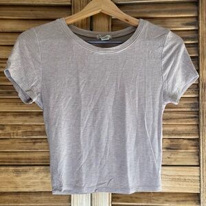 Bozzolo Beige Ribbed Short Sleeve Top